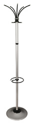 Вешалка напольная Бюрократ Класс (Ц) ТМЗ 606/ALUMINIUM серебристый основание круг наконечники черный крючки двойные для верхней одежды метал. (упак.:1шт)